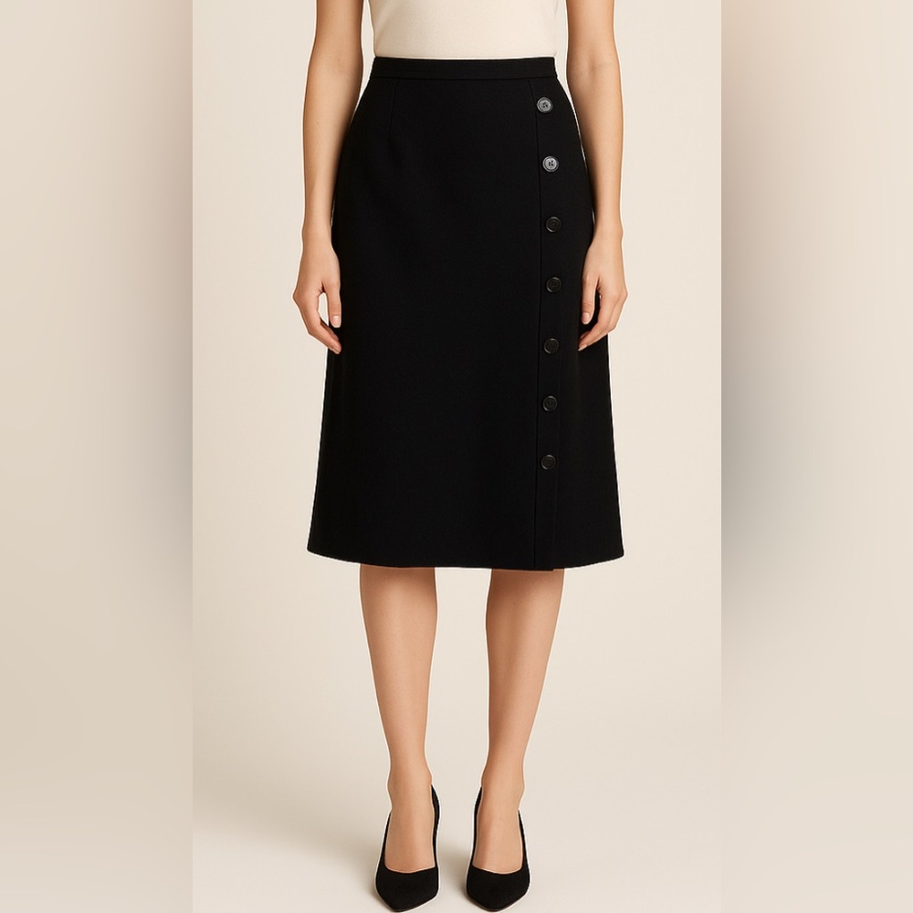 Sir for Her Vintage Black 100% Pure Wool Midi Skirt (Aprox. S see photos)(A184)